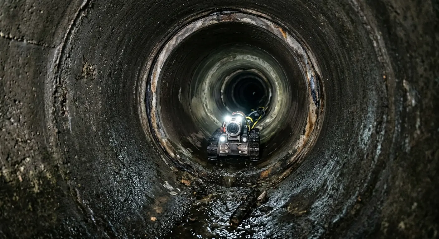 Robotic sewer camera inspecting pipe interior for Sewer Line Cleaning in Lyndhurst